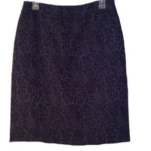 Ann Taylor Blue & Black Brocade Pencil Skirt